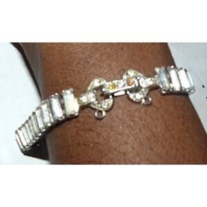 Vintage Baguette-Cut Women's Rhinestone Silver Tone Tennis Bracelet 7" MCM